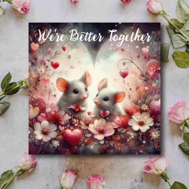 Better Together Red Hearts Cute Mice Valentine  Holiday Card (Creator Uploaded)