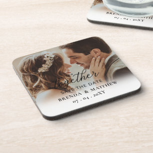 Better Together Script Photo Save The Date Coaster