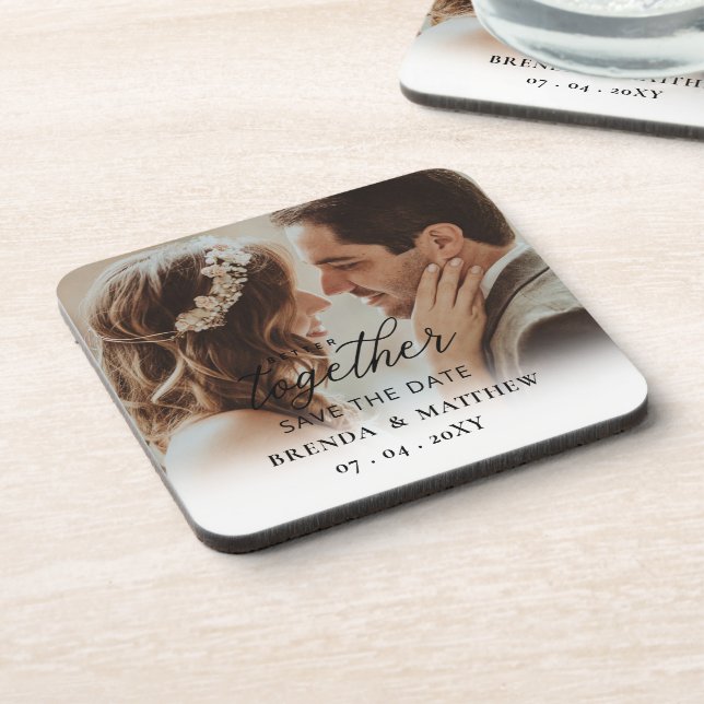 Better Together Script Photo Save The Date Coaster (Left Side)