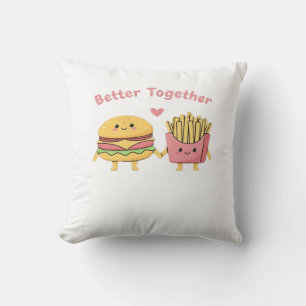 Better Together Valentine Cute Kawaii Burger Fries Cushion