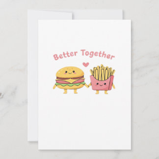 Better Together Valentine Cute Kawaii Burger Fries Holiday Card