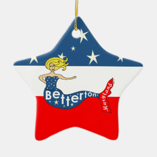 Betterton Mermaid Red, White & Stars Ceramic Tree Decoration