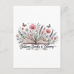 Between books and blooms book lover reader postcard