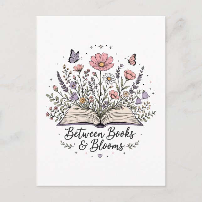 Between books and blooms book lover reader postcard (Front)