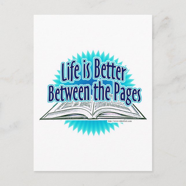 Between the Pages Blue Style Postcard (Front)