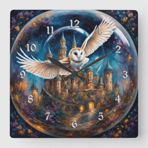 Between the Stars Castle Crystal Ball Fantasy Art Square Wall Clock
