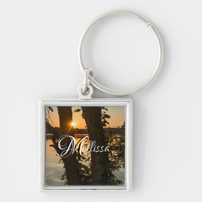 Between The Trees Sunrise Square Keychain (Front)
