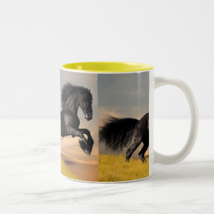 beutiful black horse Two-Tone coffee mug