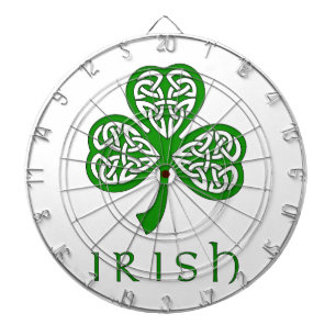 Beveled Celtic Knot Shamrock over Irish text Dartboard
