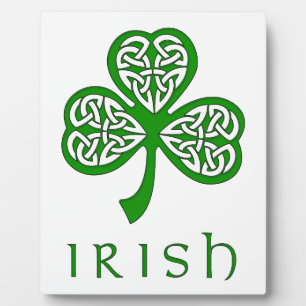 Beveled Celtic Knot Shamrock over Irish text Plaque