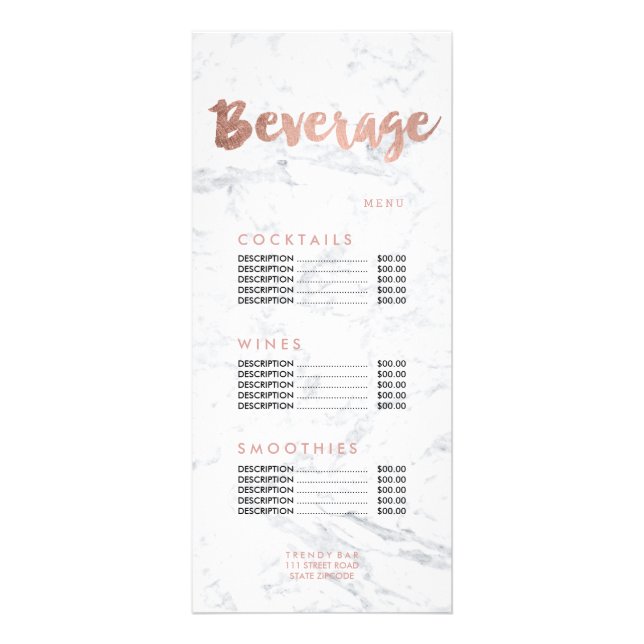 Beverage menu gold typography marble price list (Front)