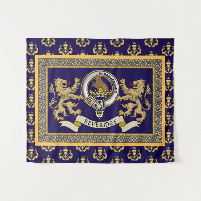 Beveridge Clan Badge Personalised Blue Tapestry (Front (Horizontal))