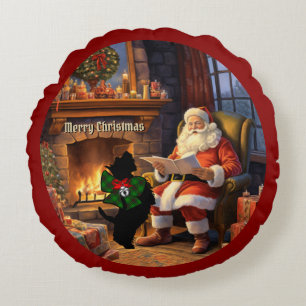 Beveridge Scottie Dog & Santa Personalised Xmas Round Cushion