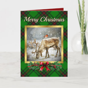 Beveridge Stag & Robin Tartan Personalised  Holiday Card