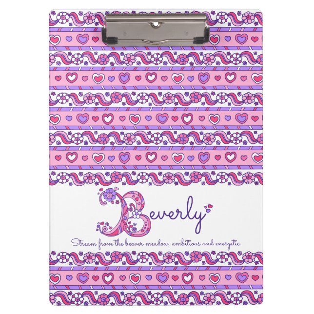 Beverley name meaning hearts letter B clipboard (Front)