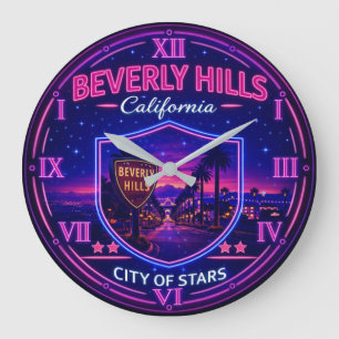 Beverly Hills California Luxury Neon Large Clock