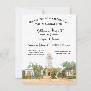 Beverly Hills City Hall Save the Date Watercolor Invitation