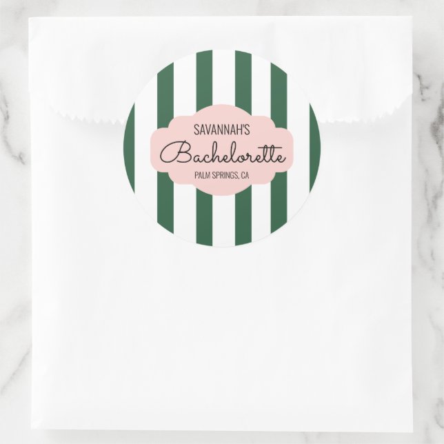 Beverly Hills Pink & Green Bachelorette Party Classic Round Sticker (Bag)