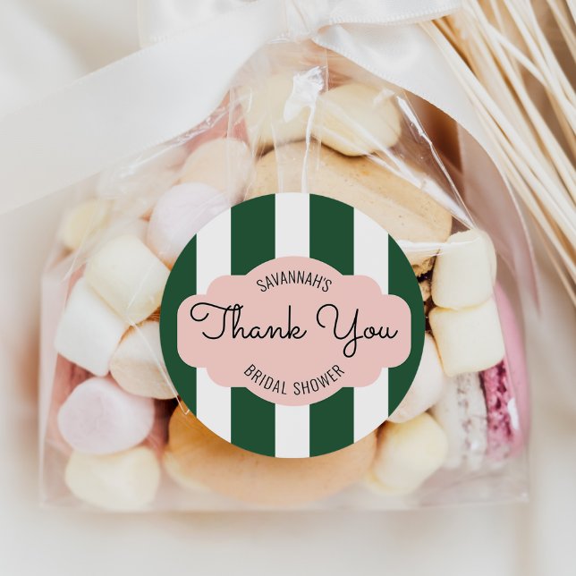 Beverly Hills Pink & Green Bridal Shower Favour Ta Classic Round Sticker (Creator Uploaded)