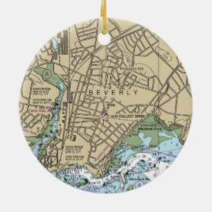 Beverly MA Nautical Chart Ceramic Ornament