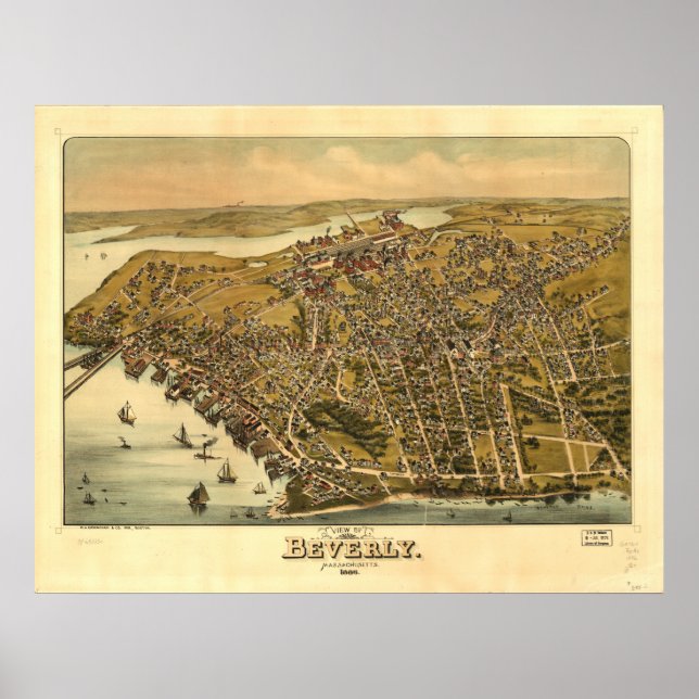 Beverly Massachusetts 1886 Antique Panoramic Map Poster (Front)