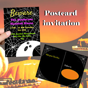 Beware Black Spider Weds  Ghost Halloween Party Holiday Postcard