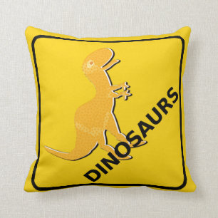 Beware Cartoon Dinosaurs Warning Sign T-Rex Cushion