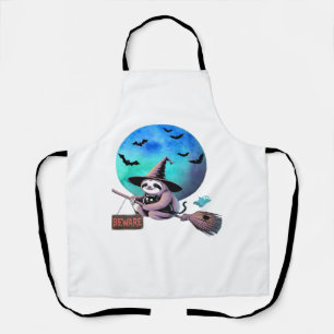 Beware Cute Witch Sloth Flying on Broom Halloween  Apron