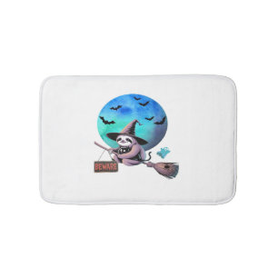 Beware Cute Witch Sloth Flying on Broom Halloween  Bath Mat