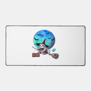 Beware Cute Witch Sloth Flying on Broom Halloween Desk Mat