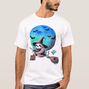 Beware Cute Witch Sloth Flying on Broom Halloween  T-Shirt