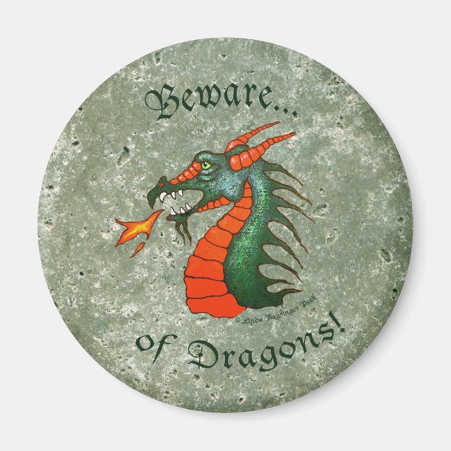 Beware Dragons Stone Green Magnet (Front)