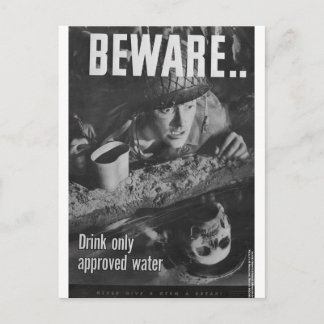Beware... Drink only approved water Postcard