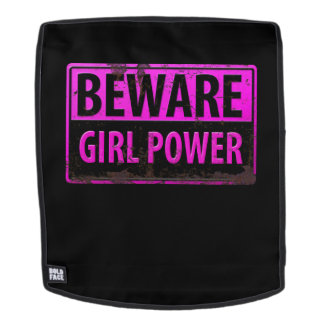 BEWARE Girl Power - Pink Black Metal Danger Sign Backpack