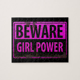 BEWARE Girl Power - Pink Black Metal Danger Sign Jigsaw Puzzle