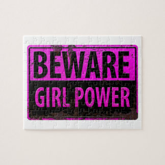 BEWARE Girl Power - Pink Black Metal Danger Sign Jigsaw Puzzle