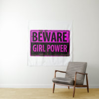 BEWARE Girl Power - Pink Black Metal Danger Sign