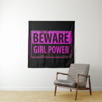 BEWARE Girl Power - Pink Black Metal Danger Sign