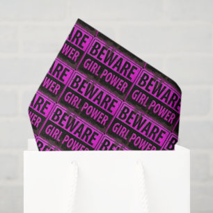 BEWARE Girl Power - Pink Black Metal Danger Sign Tissue Paper