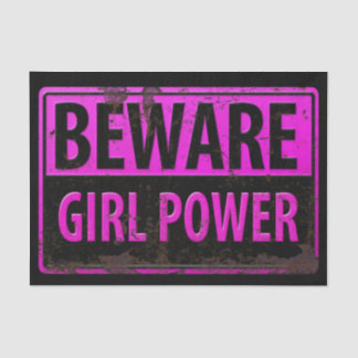 BEWARE Girl Power - Pink Black Metal Danger Sign Tissue Paper