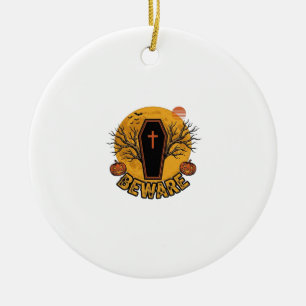 Beware Halloween Coffin Pumpkin Vintage Shirt Desi Ceramic Ornament