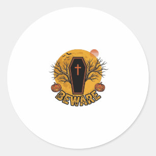 Beware Halloween Coffin Pumpkin Vintage Shirt Desi Classic Round Sticker