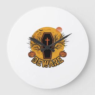 Beware Halloween Coffin Pumpkin Vintage Shirt Desi Large Clock