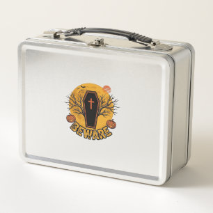 Beware Halloween Coffin Pumpkin Vintage Shirt Desi Metal Lunch Box