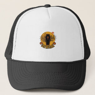 Beware Halloween Coffin Pumpkin Vintage Shirt Desi Trucker Hat