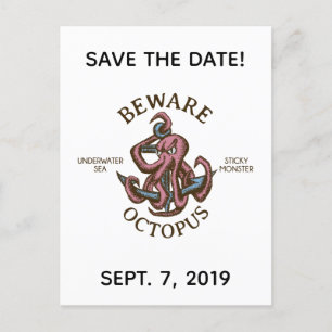 Beware Octopus Nautical Creature Save the Date Invitation Postcard