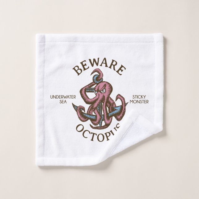Beware Octopus Nautical Creature Tentacle Monster Wash Cloth (Wash Cloth)