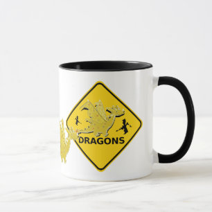 Beware of Cartoon Dragons Sign Mug