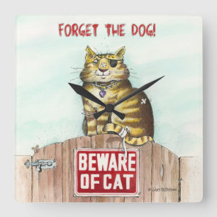 Beware of Cat Square Wall Clock