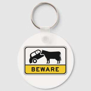 Beware of Cows, Traffic Warning Sign, Australia Key Ring